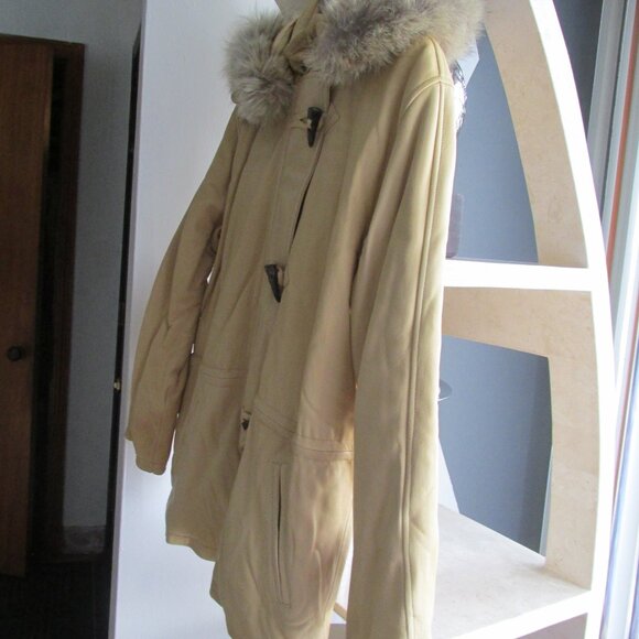 Vintage Andrew Marc Leather Coyote Fur Hood Jacket S/p Banana/Beige ~New~ - Picture 4 of 11